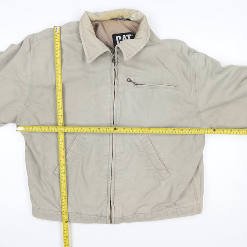 Caterpillar Men's Beige Cotton Bomber Jacket L Workwear Style
