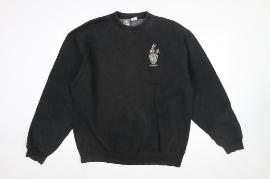 Front view of Warner Bros men’s black bugs bunny embroidered xl pullover sweatshirt