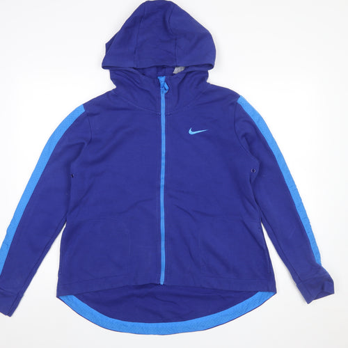 Nike Women's Blue Full Zip Hoodie M Cotton Blend Athletic Style