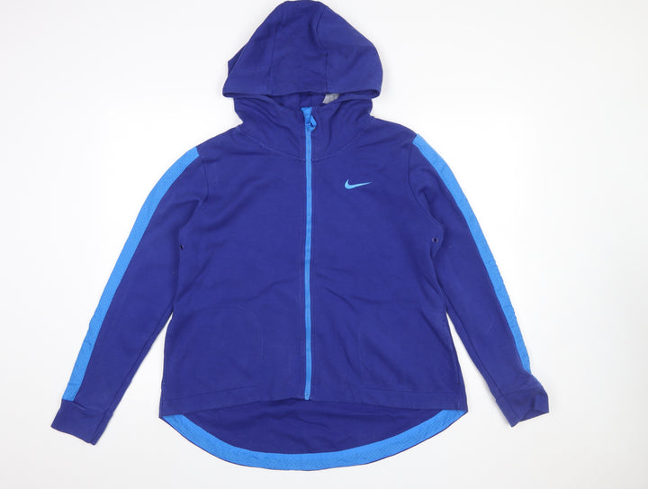 Nike Women's Blue Full Zip Hoodie M Cotton Blend Athletic Style