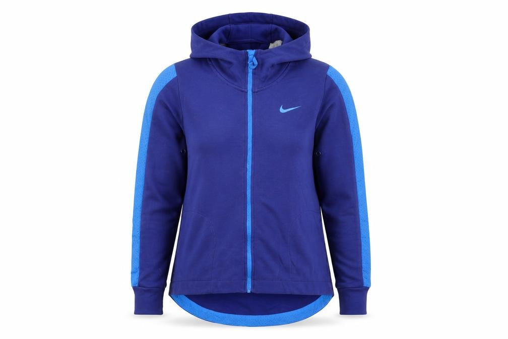Nike Women's Blue Full Zip Hoodie M Cotton Blend Athletic Style