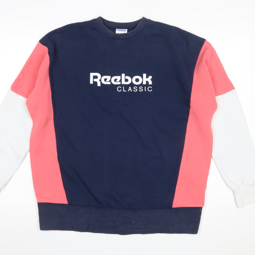 Reebok Classic Women's Navy Pink Colourblock Pullover Sweatshirt XS