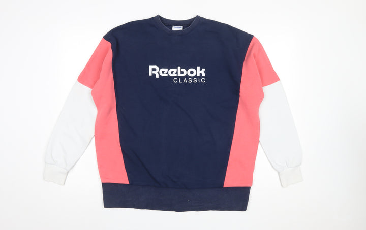 Reebok Classic Women's Navy Pink Colourblock Pullover Sweatshirt XS