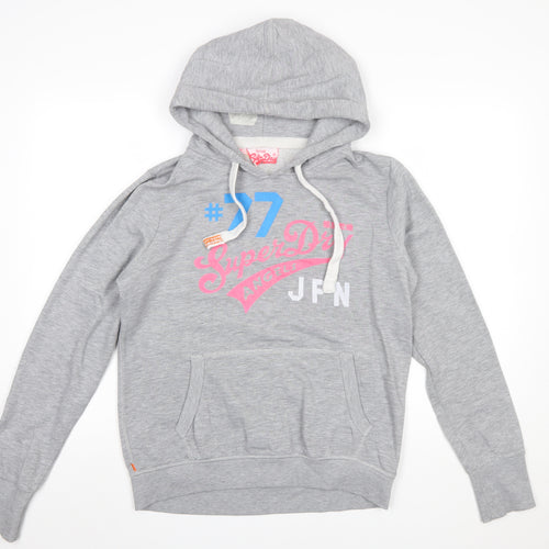 Superdry Womens Grey Pullover Hoodie Size L Vintage Logo Print