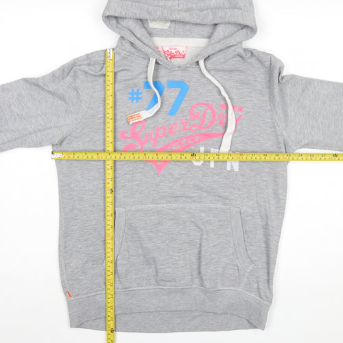 Superdry Womens Grey Pullover Hoodie Size L Vintage Logo Print
