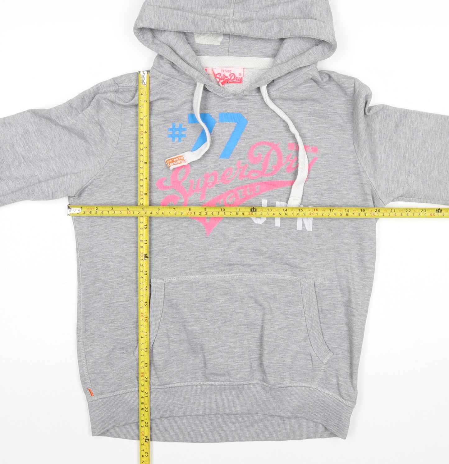 Superdry Womens Grey Pullover Hoodie Size L Vintage Logo Print