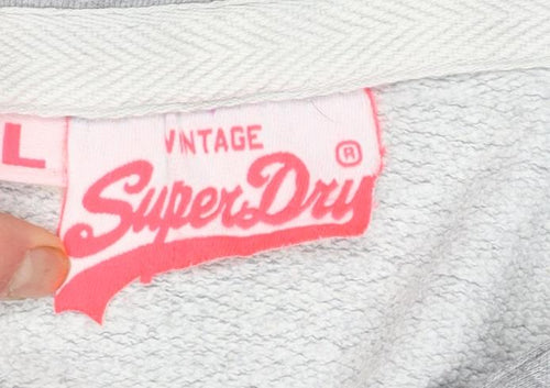 Superdry Womens Grey Pullover Hoodie Size L Vintage Logo Print