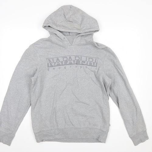 Napapijri Men's Grey Pullover Hoodie M Cotton Blend Casual