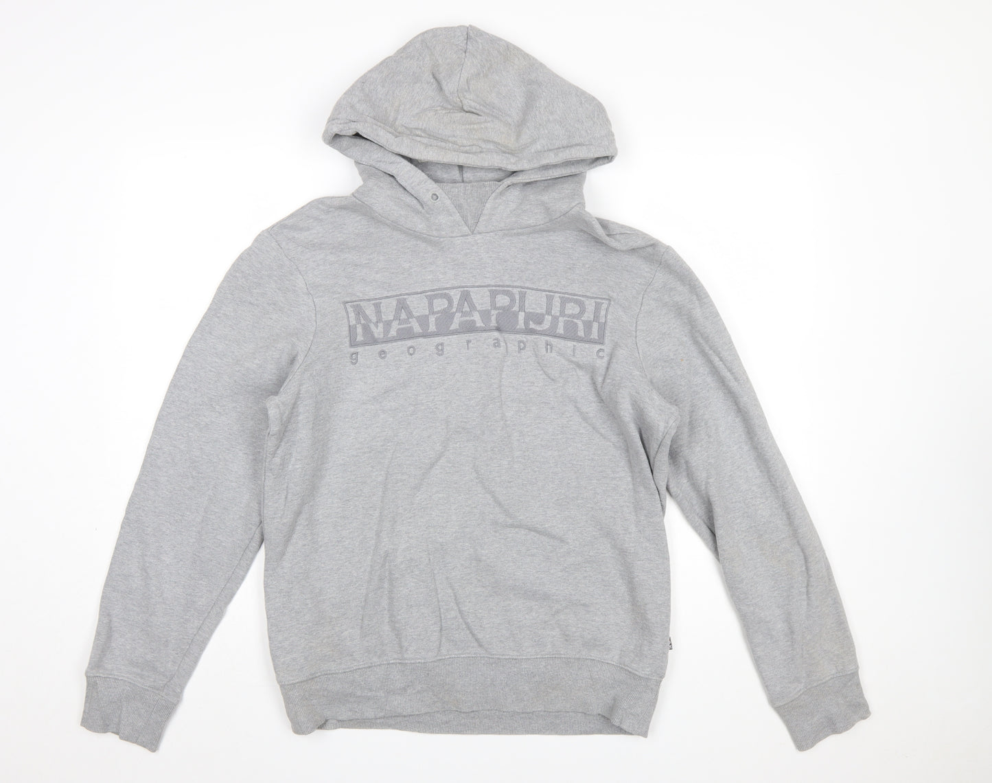 Napapijri Men's Grey Pullover Hoodie M Cotton Blend Casual