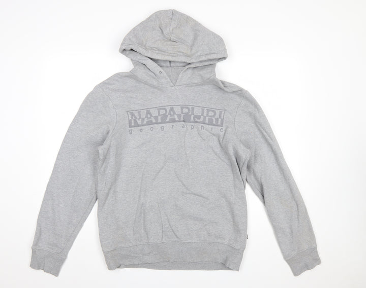 Napapijri Men's Grey Pullover Hoodie M Cotton Blend Casual