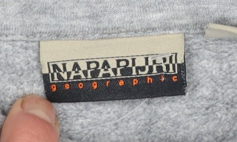 Napapijri Men's Grey Pullover Hoodie M Cotton Blend Casual