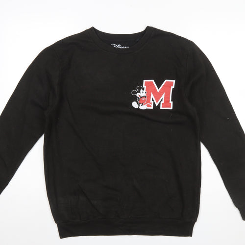 Disney Women Black Sweatshirt UK 10 Mickey Logo Cotton Blend Pullover