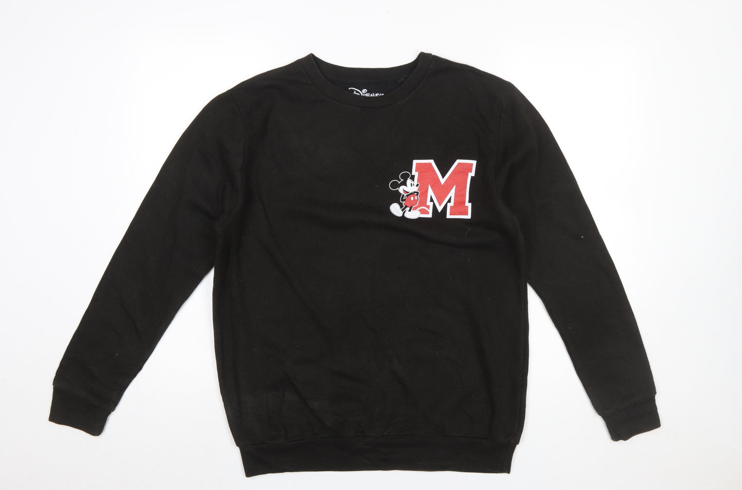 Disney Women Black Sweatshirt UK 10 Mickey Logo Cotton Blend Pullover