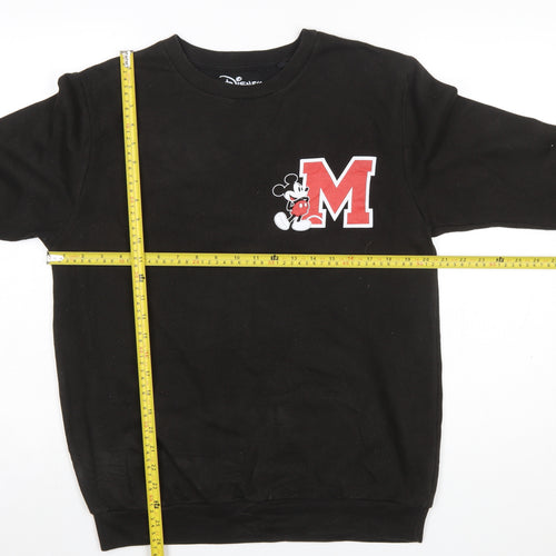 Disney Women Black Sweatshirt UK 10 Mickey Logo Cotton Blend Pullover