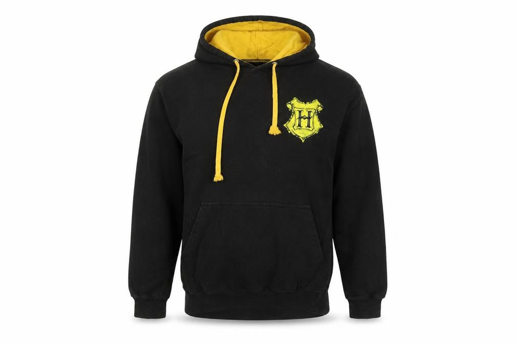 Front view of AWDis Men’s Black Harry Potter Hogwarts Pullover Hoodie Small