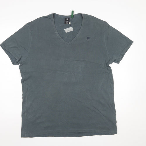 G-Star Raw Men’s Grey 2XL V-Neck Short Sleeve Cotton T-Shirt
