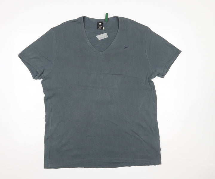 G-Star Raw Men’s Grey 2XL V-Neck Short Sleeve Cotton T-Shirt