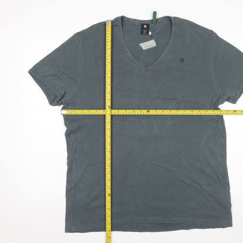 G-Star Raw Men’s Grey 2XL V-Neck Short Sleeve Cotton T-Shirt