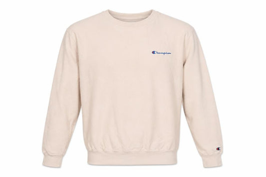 Front view of Champion Men's Beige Pullover Sweatshirt Small Cotton Crew Neck