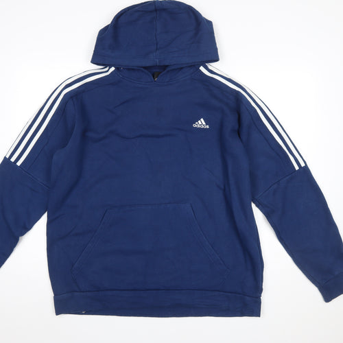 Adidas Mens Blue Pullover Hoodie L Hooded Fleece Sweatshirt