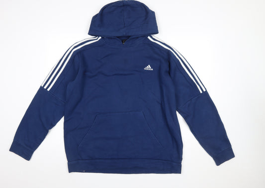 Adidas Mens Blue Pullover Hoodie L Hooded Fleece Sweatshirt