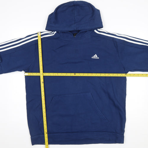 Adidas Mens Blue Pullover Hoodie L Hooded Fleece Sweatshirt