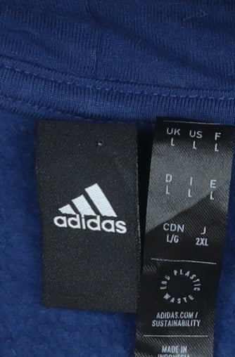 Adidas Mens Blue Pullover Hoodie L Hooded Fleece Sweatshirt
