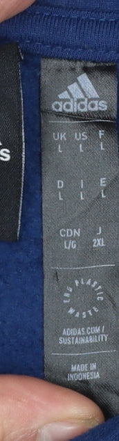 Adidas Mens Blue Pullover Hoodie L Hooded Fleece Sweatshirt