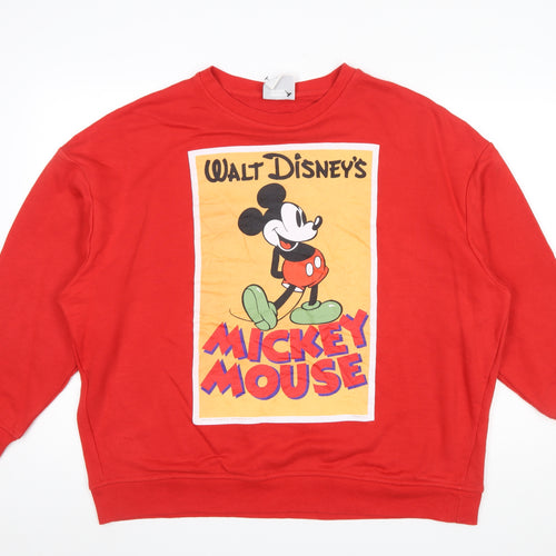 Disney Mickey Mouse Red Sweatshirt Women L 14/16 Graphic Print Cotton Blend