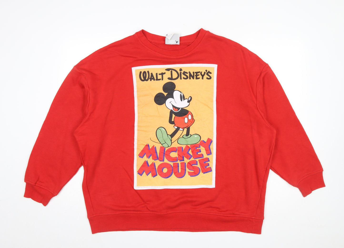 Disney Mickey Mouse Red Sweatshirt Women L 14/16 Graphic Print Cotton Blend