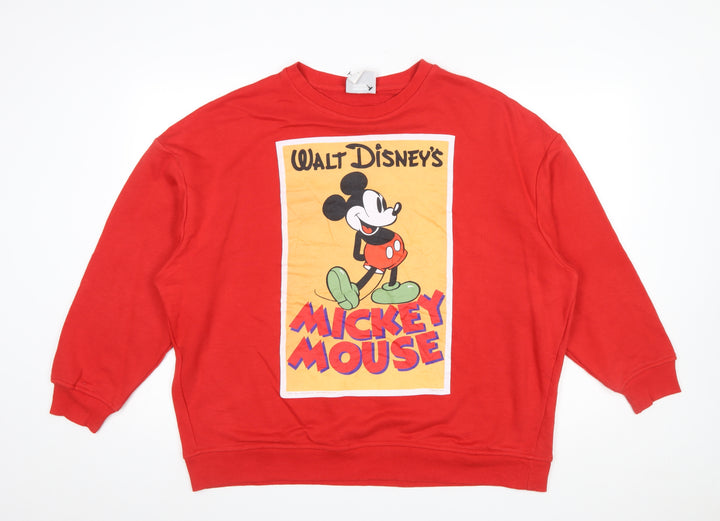 Disney Mickey Mouse Red Sweatshirt Women L 14/16 Graphic Print Cotton Blend