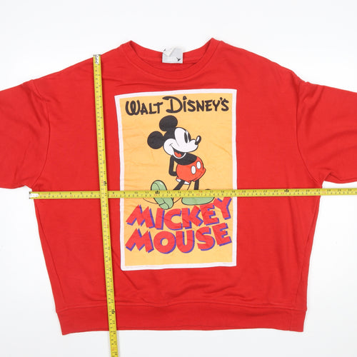 Disney Mickey Mouse Red Sweatshirt Women L 14/16 Graphic Print Cotton Blend