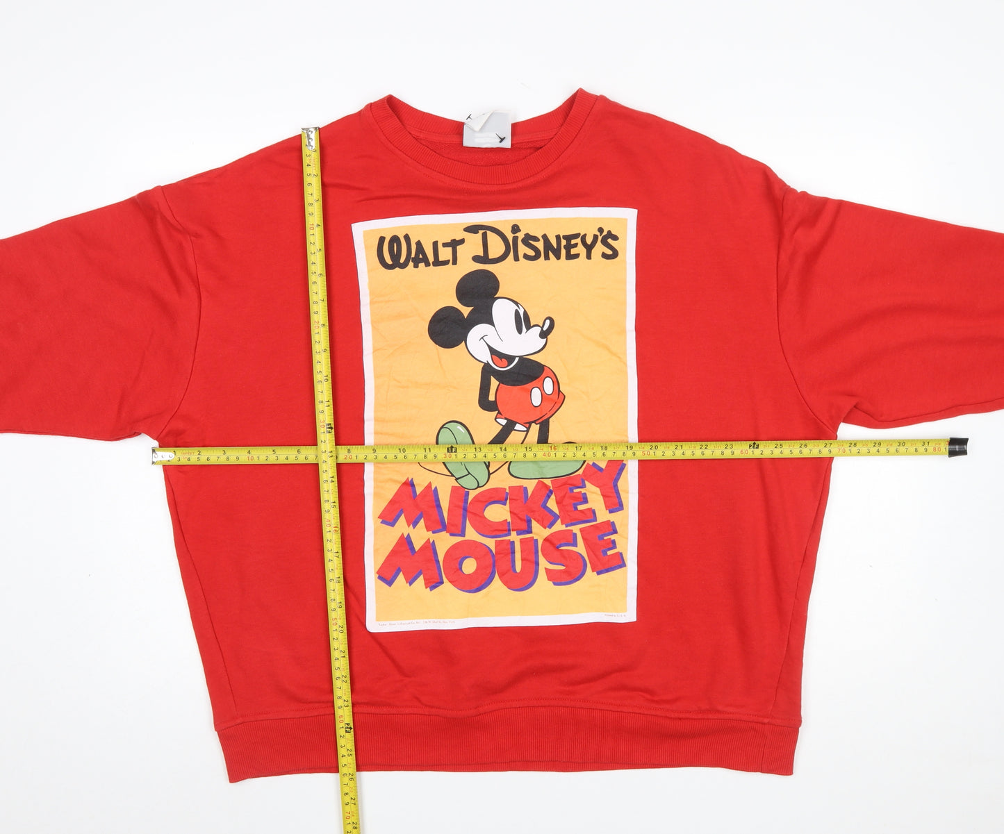 Disney Mickey Mouse Red Sweatshirt Women L 14/16 Graphic Print Cotton Blend