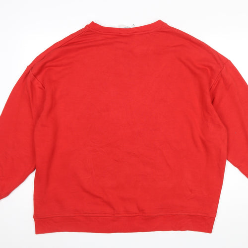 Disney Mickey Mouse Red Sweatshirt Women L 14/16 Graphic Print Cotton Blend