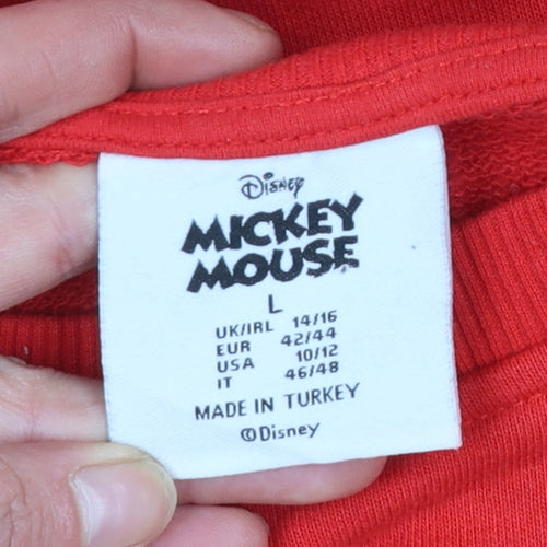 Disney Mickey Mouse Red Sweatshirt Women L 14/16 Graphic Print Cotton Blend