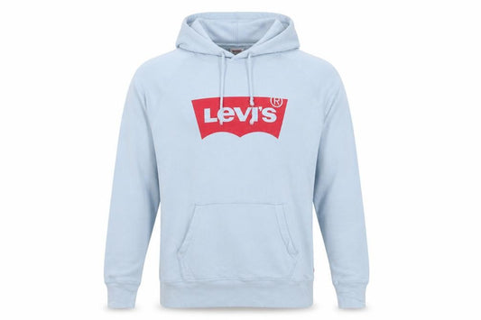 Front view of Levi's Men's Blue Pullover Hoodie, size S, Graphic Logo Sweatshirt