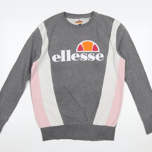 Ellesse Womens Grey Colourblock Sweatshirt UK 10 Pullover Logo Crew Neck