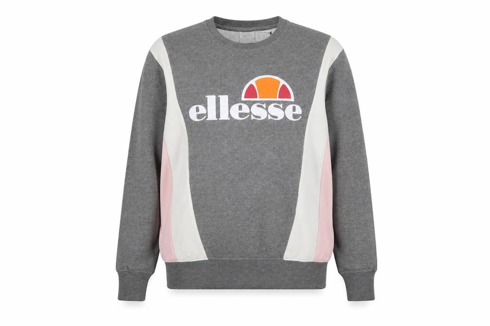Front view of Ellesse women’s grey colourblock sweatshirt uk 10 pullover logo crew neck