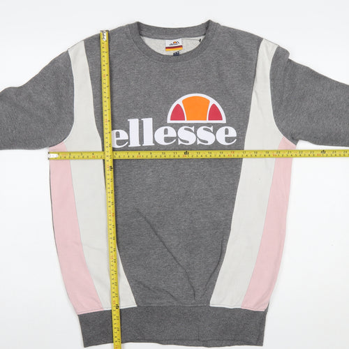 Ellesse Womens Grey Colourblock Sweatshirt UK 10 Pullover Logo Crew Neck