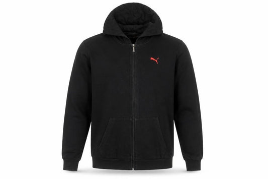 Front view of PUMA Men's Black XL Full Zip Hoodie with Logo Graphic