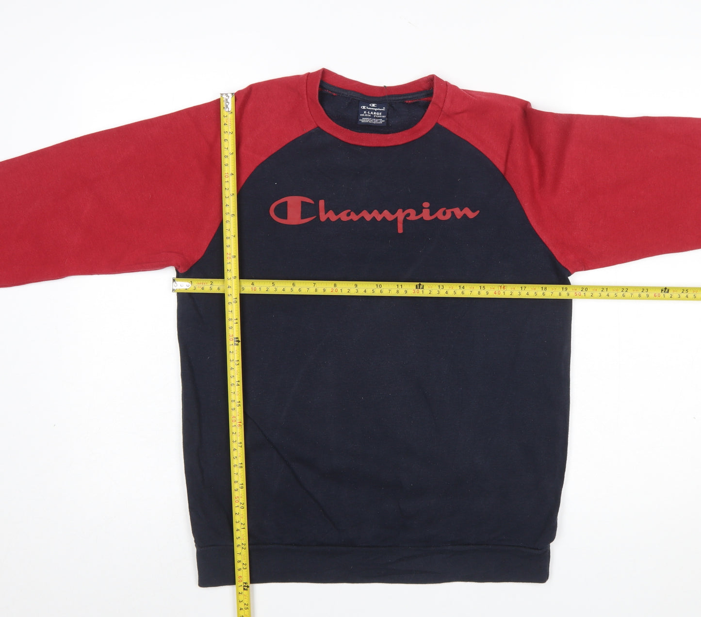 Champion Boys Navy Red XL 13-14 Years Crew Neck Pullover Sweatshirt