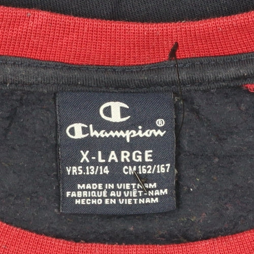 Champion Boys Navy Red XL 13-14 Years Crew Neck Pullover Sweatshirt