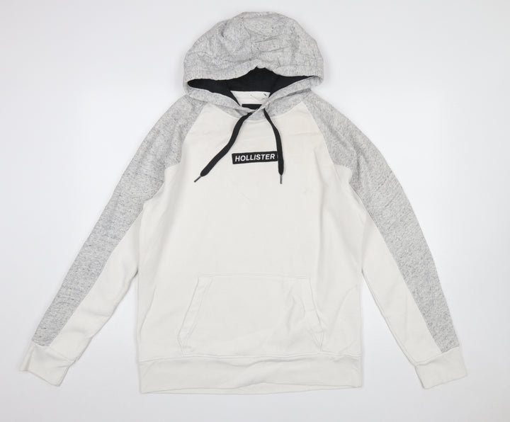 Hollister Mens White Grey Pullover Hoodie Size M Regular Fit Fleece