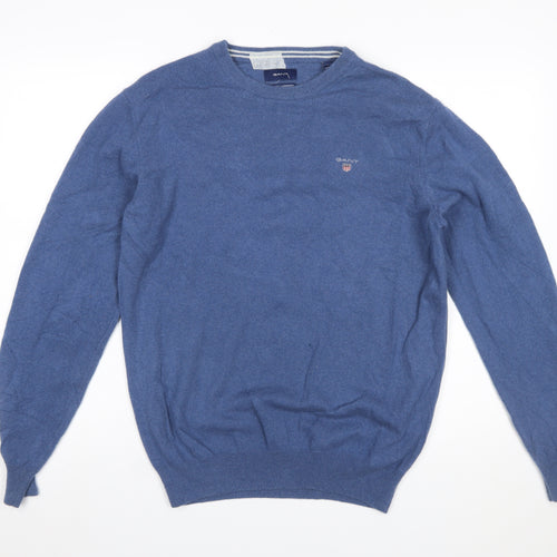 Gant Men's Blue Lambswool Crew Neck Pullover Jumper L