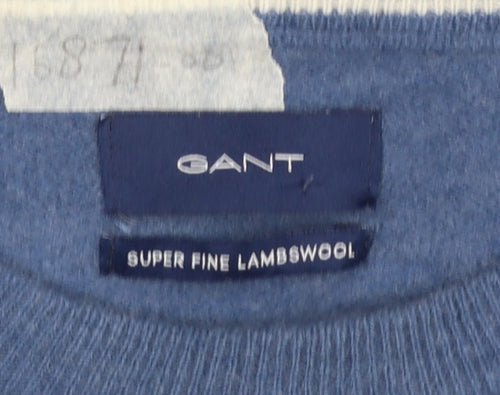 Gant Men's Blue Lambswool Crew Neck Pullover Jumper L