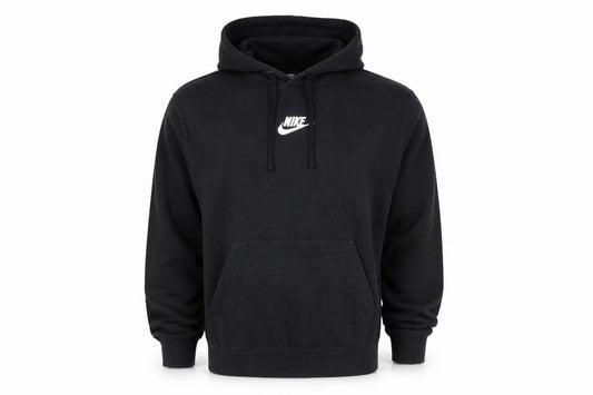 Front view of Nike Men’s Black Pullover Hoodie M Logo Fleece Sportswear