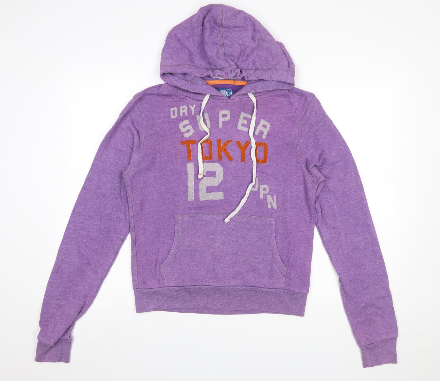 Superdry Women Purple Pullover Hoodie L Logo Tokyo Print Cotton Blend