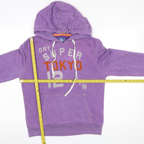 Superdry Women Purple Pullover Hoodie L Logo Tokyo Print Cotton Blend
