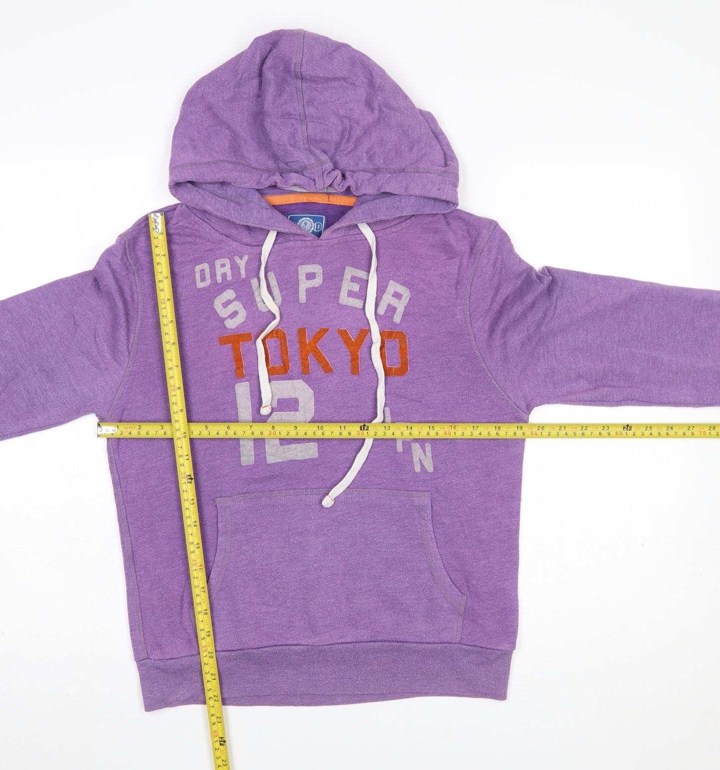 Superdry Women Purple Pullover Hoodie L Logo Tokyo Print Cotton Blend