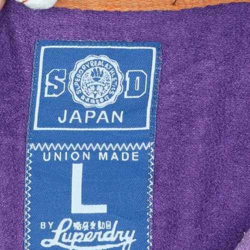 Superdry Women Purple Pullover Hoodie L Logo Tokyo Print Cotton Blend